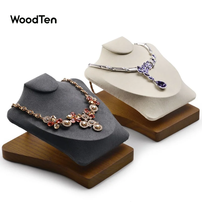 

WoodTen Solid Wood Jewelry Display Model with Microfiber Small Necklace Horizontal Necklace Display Bust Showing Mannequin