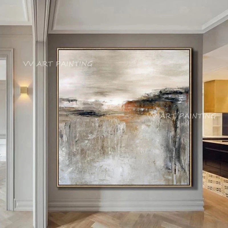 

100% ручная работа, квадратные серые картины на холсте большого размера, красочные акварельные картины маслом для гостиной, офиса, отеля, украшения, подарок