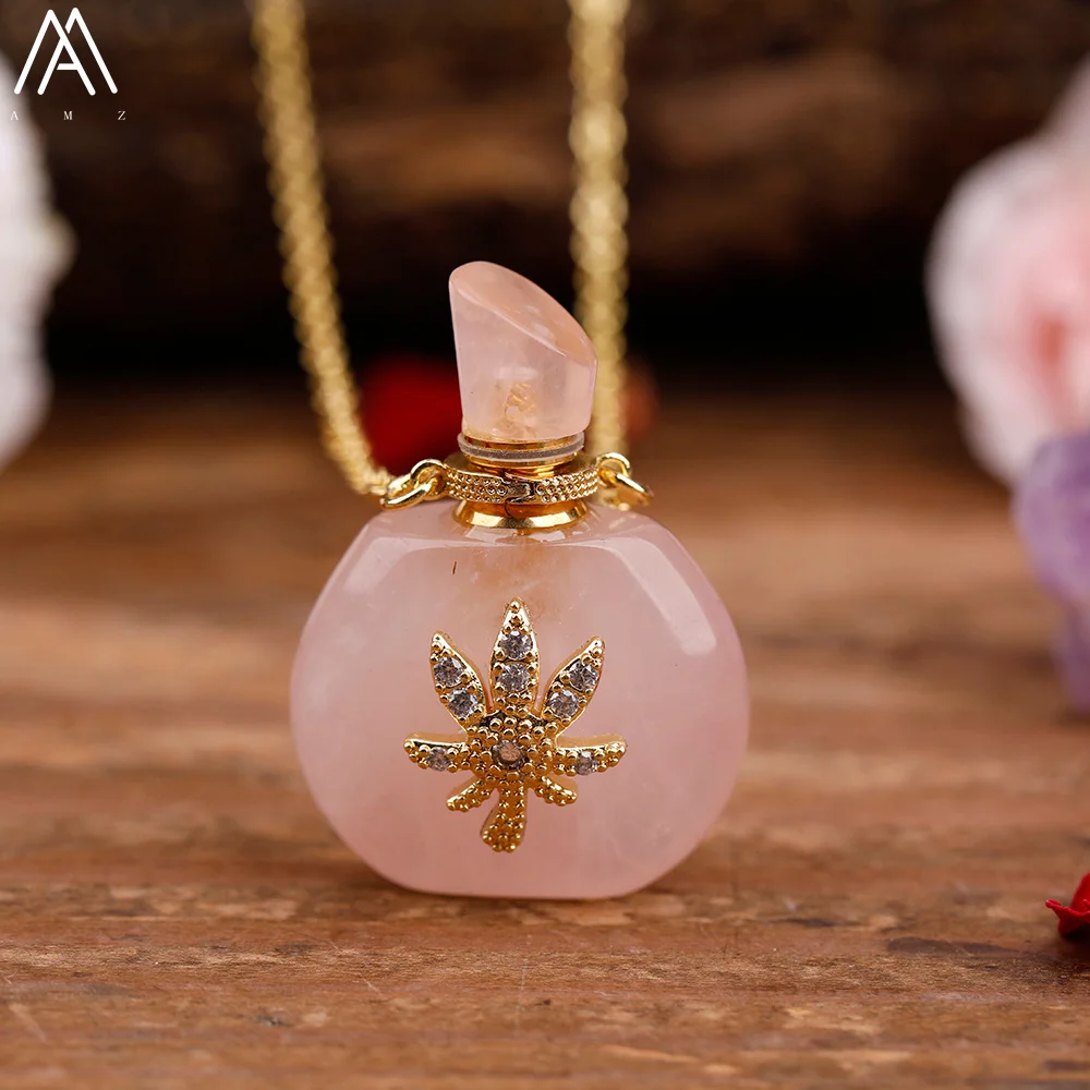 Natural Roses Amethyst Crystal Perfume Essential Pendant For Women Elegant Turquoises Lapis Healing Necklace Jewelry Dropship
