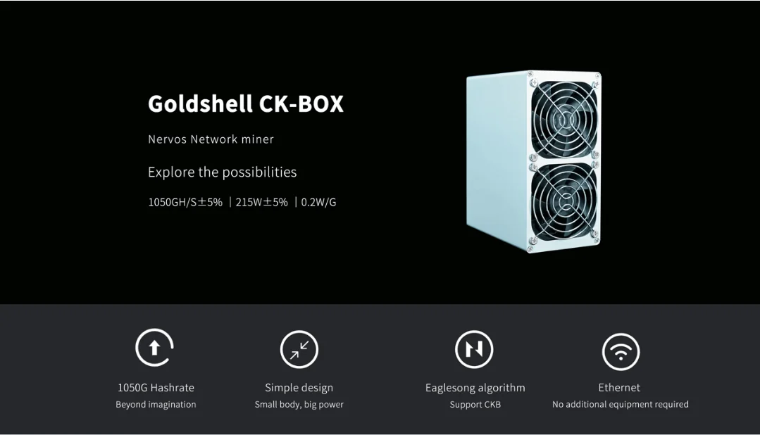 USED  Goldshell CK BOX 1050GH/s±5% | 215W±5% | 0.2W/G Nervos Network Miner With 750W PSU Option