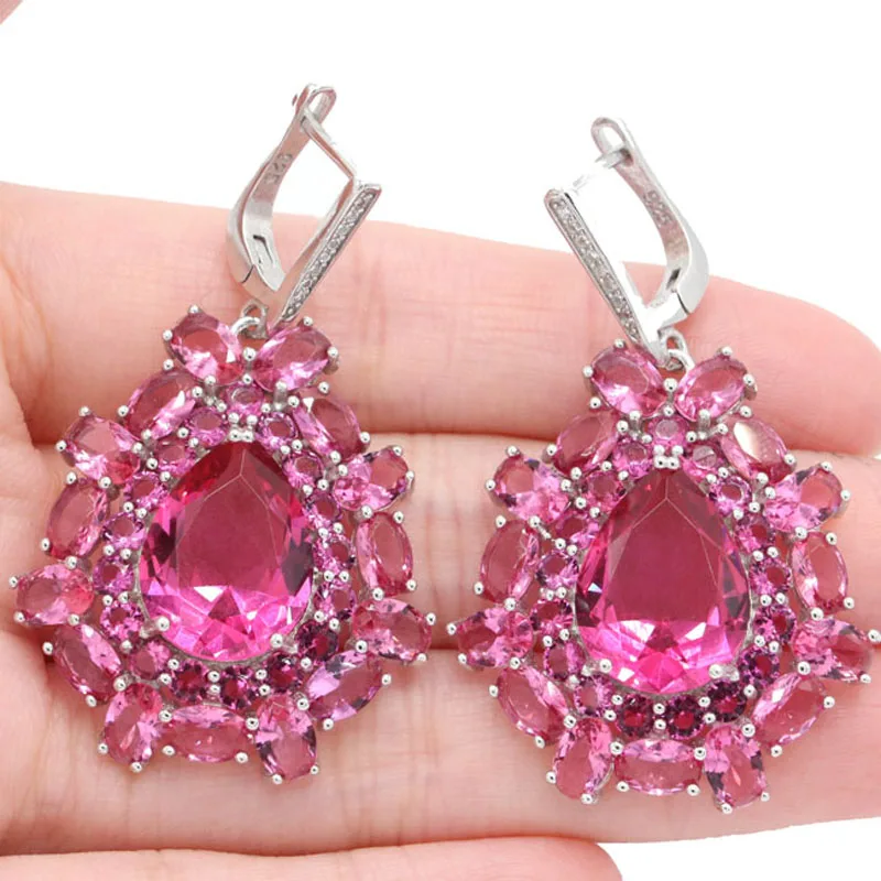 

47x29mm Jazaz Big Heavy 14g Golden Citrine Pink Tourmaline Smokey Topaz Kunzite Women Dating 925 Solid Sterling Silver Earrings
