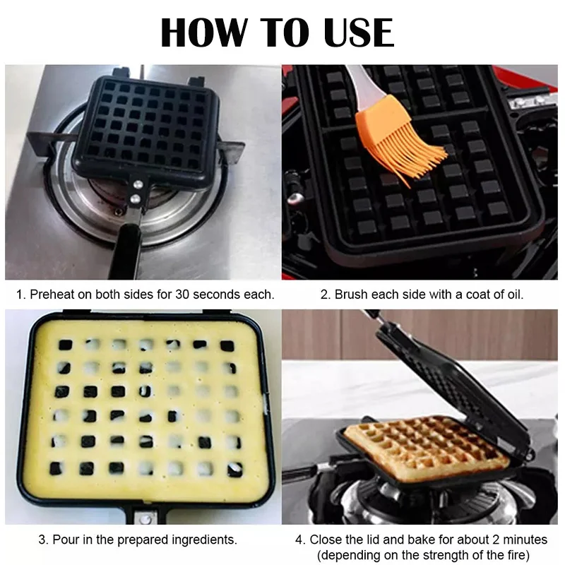 Waffle Pan Iron Nonstick Waffle Maker Pan Gas Stove Top Waffle Skillet Pancake for Sandwich Toaster Breakfast Frying Pan