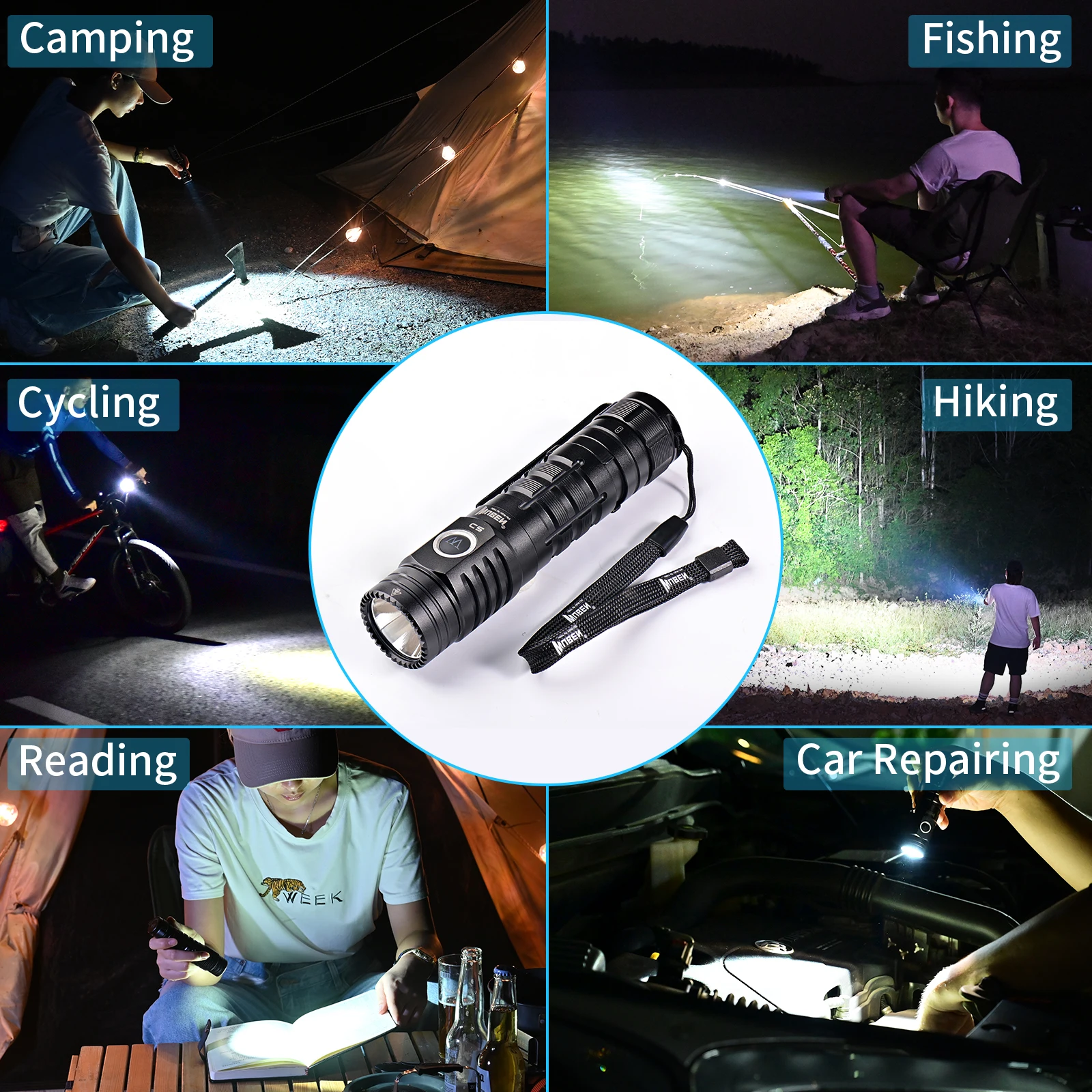 WUBEN C2 LED Flashlight USB Rechargeable 7 Modes Turbo Mode 2000LM Range IP68 Waterproof Light with 120h Working Time