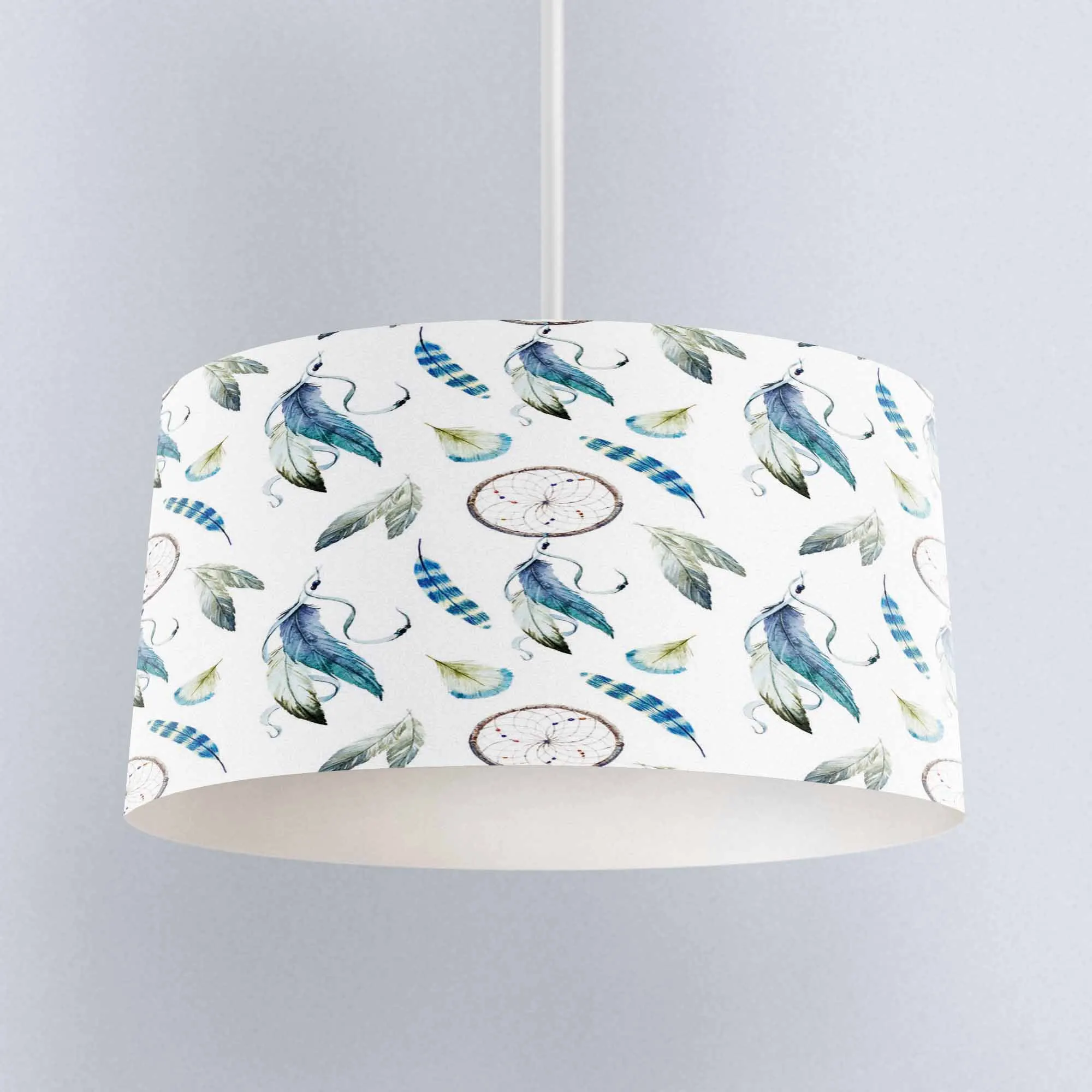 

Else Blue Feathers Bohemian Aztec Digital Printed Fabric Chandelier Lamp Drum Lampshade Floor Ceiling Pendant Light Shade