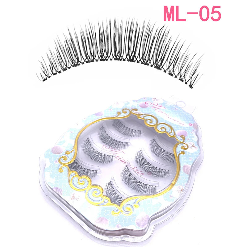 4 Pairs Silk Streifen Wimpern Volumen Falsche lash Natur Lange Schwarz Handgemachte Klar Band Auge LashesSet – Detail 6
