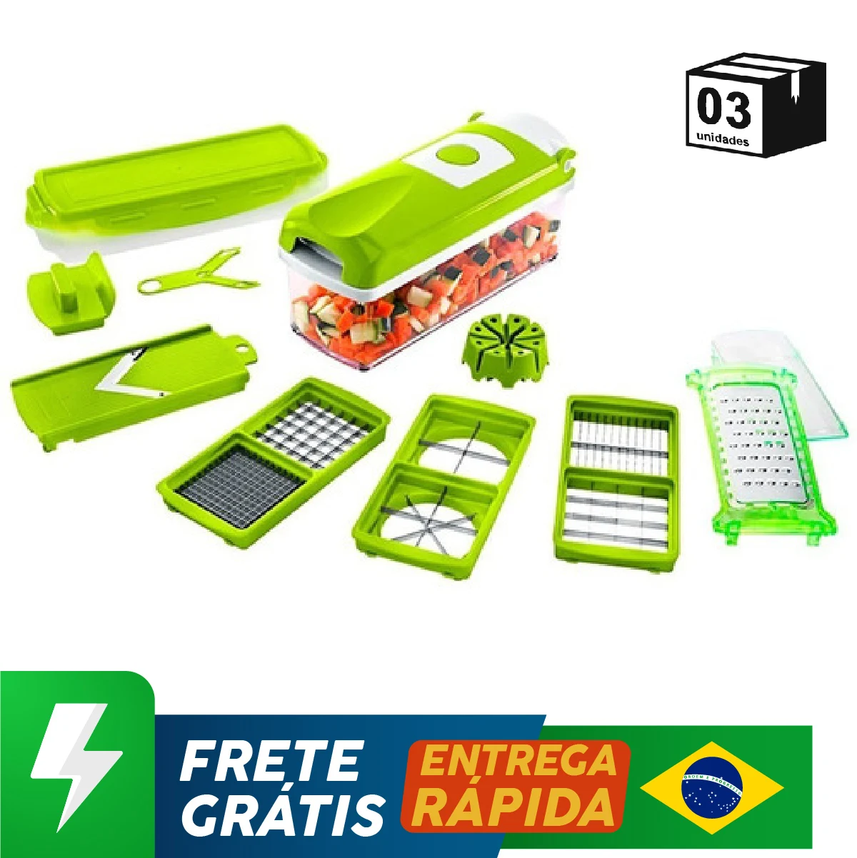 Kit 3 Nicer Dicer Processador Cortador De Alimentos e Legumes Topen Home