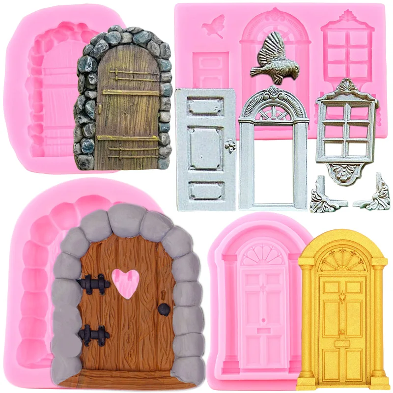 3D Window Door Silicone Mold Fairy Garden Cake Border Fondant Cake Decorating Tools Cupcake Candy Clay Chocolate Gumpaste Moulds