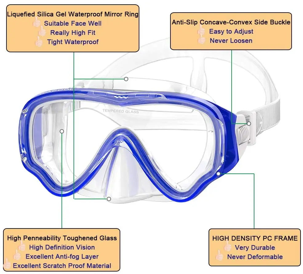 2022 Snorkelling Snorkel Diving Scuba Set Gear for Kids Youth Junior Anti-Fog Tempered Glass Snorkel Mask Snorkeling Swimming