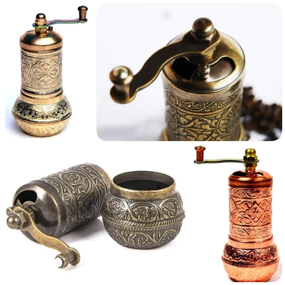 

Turkish Copper Pepper Coffee Spice Salt Grinder Hand Mill Traditional Handmade 4.3 inch Kitchenware Gift Decorative Embroidered