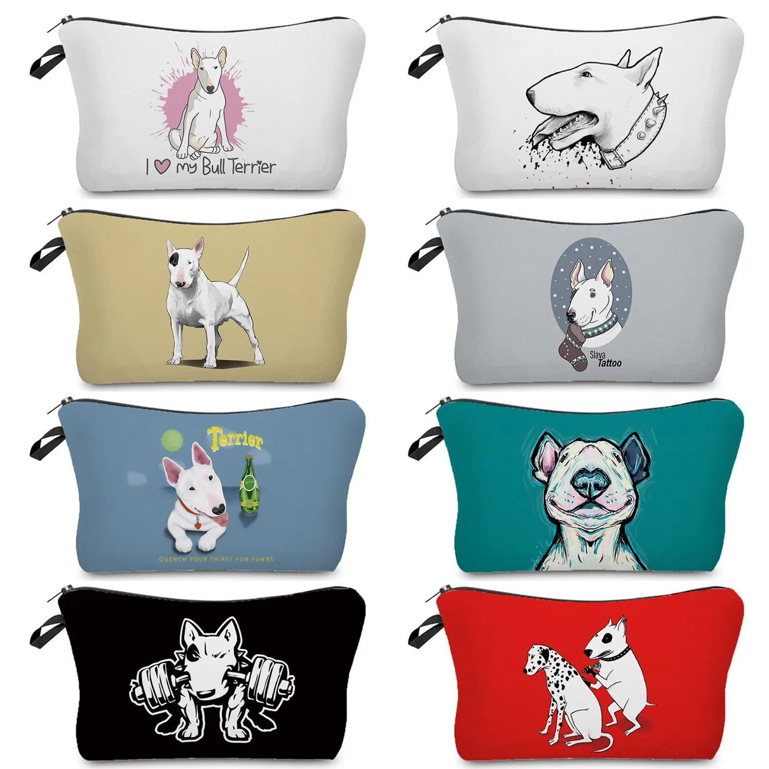 Funny Bull Terrier Dog Cosmetics Bag For Travel Toiletry Bag Pencil Case Child Heat Transfer Print Women's Organiser Makeup Bag