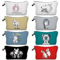 Bolsa de cosméticos divertida Bull Terrier Dog, neceser de viaje, estuche de lápices, estampado de transferencia de calor para niños, organizador de maquillaje para mujeres