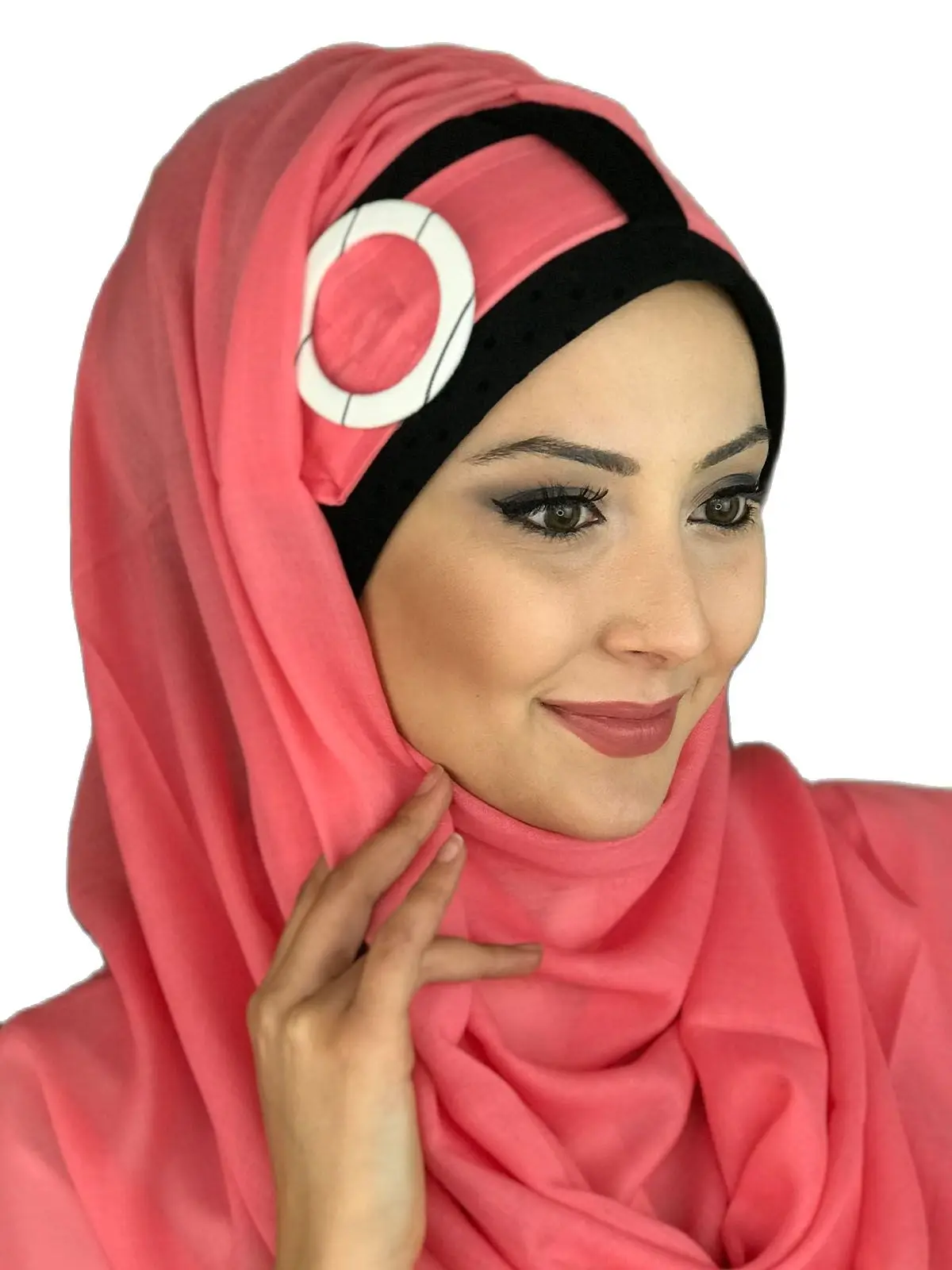 New Fashion 2021 Islamic Headscarf Turban Woman's Hat Spring Summer Scarf Bone Pomegranate Color Buckle Belt Ready Shawl