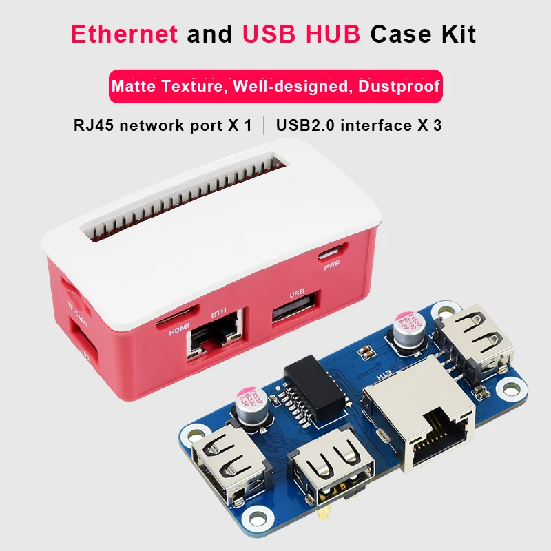 Raspberry Pi Zero 2 W Ethernet / USB HUB HAT (B) for Raspberry Pi Series 1 x RJ45 3 x USB 2.0 Interface for Raspberry Pi Zero