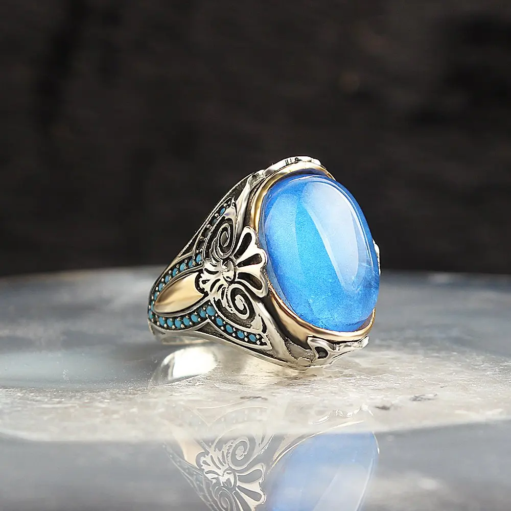 925 sterling silver rings  paraiba  stone silver men rings handmade turkish jewellry luxury women rings made in turkey trendy