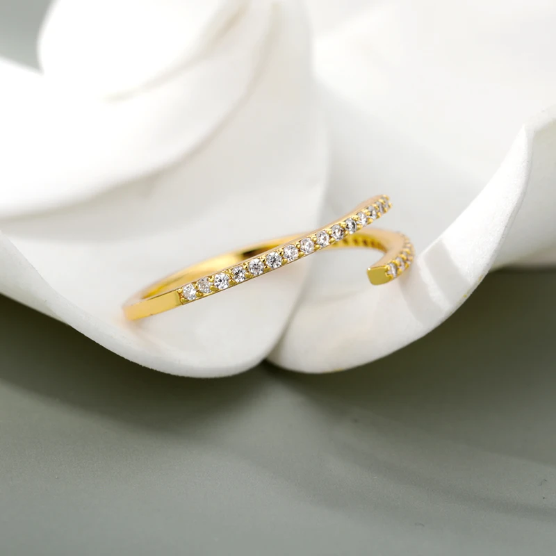 بسيطة لامعة الزركون افتتاح قابل للتعديل خواتم للنساء طبقة مزدوجة فاخرة المشاركة خاتم الزواج فام مجوهرات فاخرة هدية #5