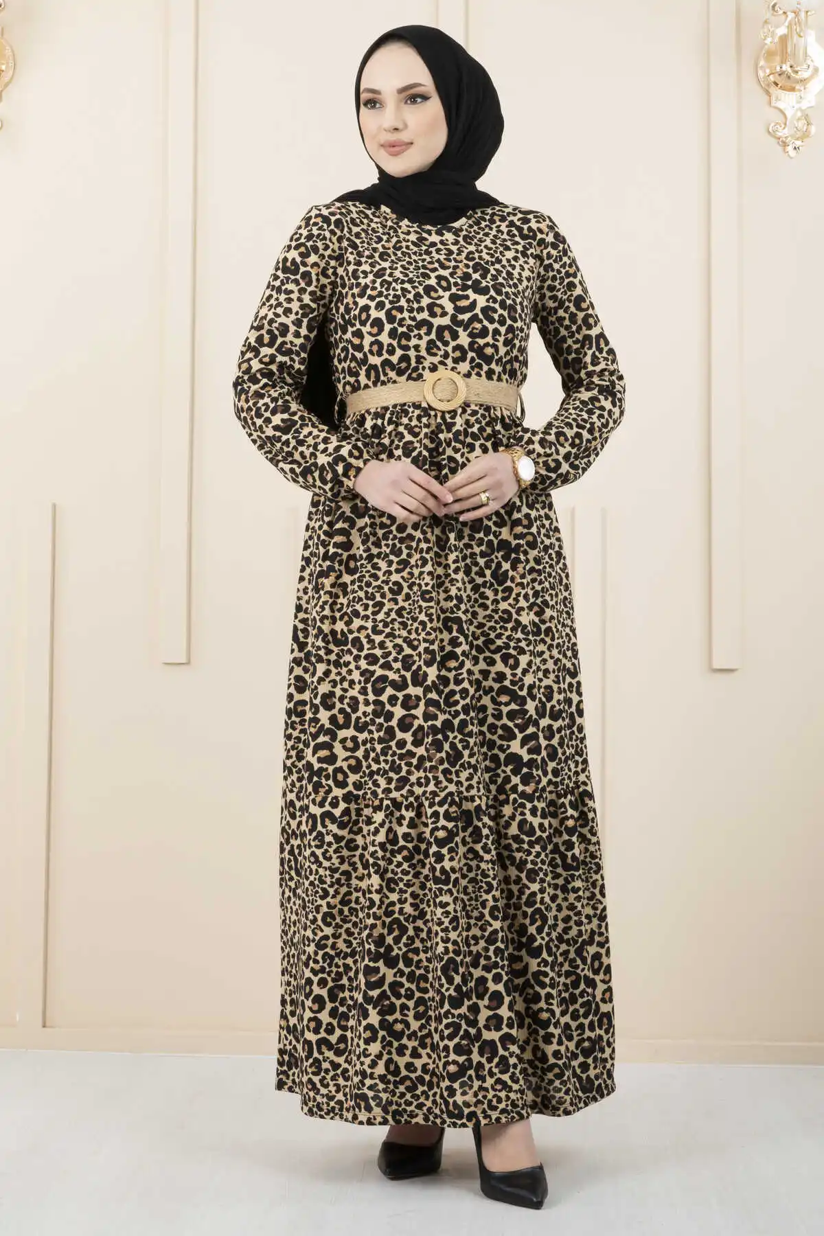 Leopard Pattern Women's Long Dress Modest Muslim Female Abaya Marocain Kaftan Turkey Store African Clothes Dubai Hijabi 2022