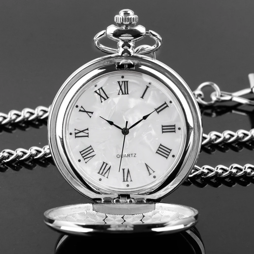 New Men's Quartz Pocket Watches Vintage Fashion Charm Silver Pocket FOB Watch Necklace Pendant with Chain Gifts CF1902