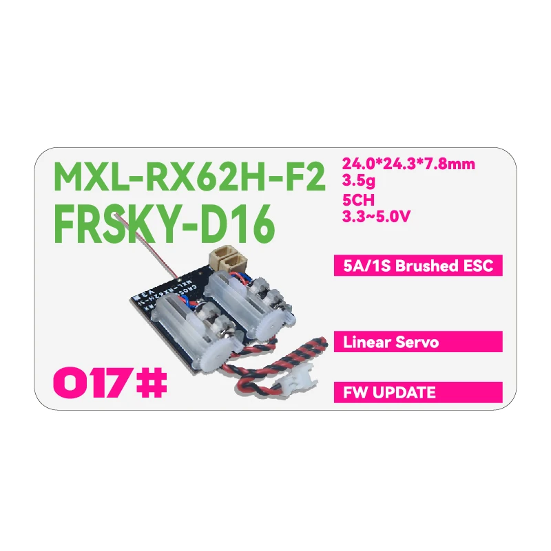 MXL-RX62H-F2/F2+/F2-G (FRSKY D16) V2.0  Receivers/linear servos/Built-in brushed ESC/TELEM/SR3X/GYRO/mini RC model aircrafts