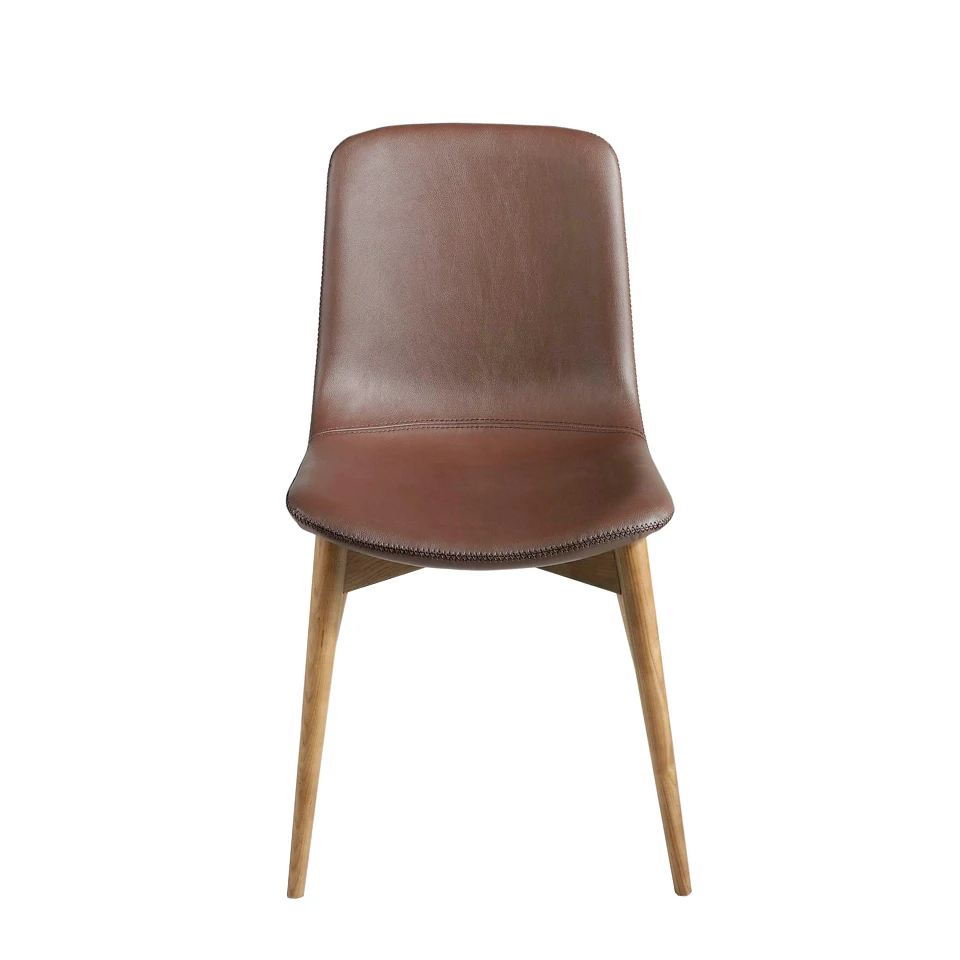 Chair 4043 Angel Cerdá-dining chair upholstered in leatherette and legs structure in walnut-colored ash wood.