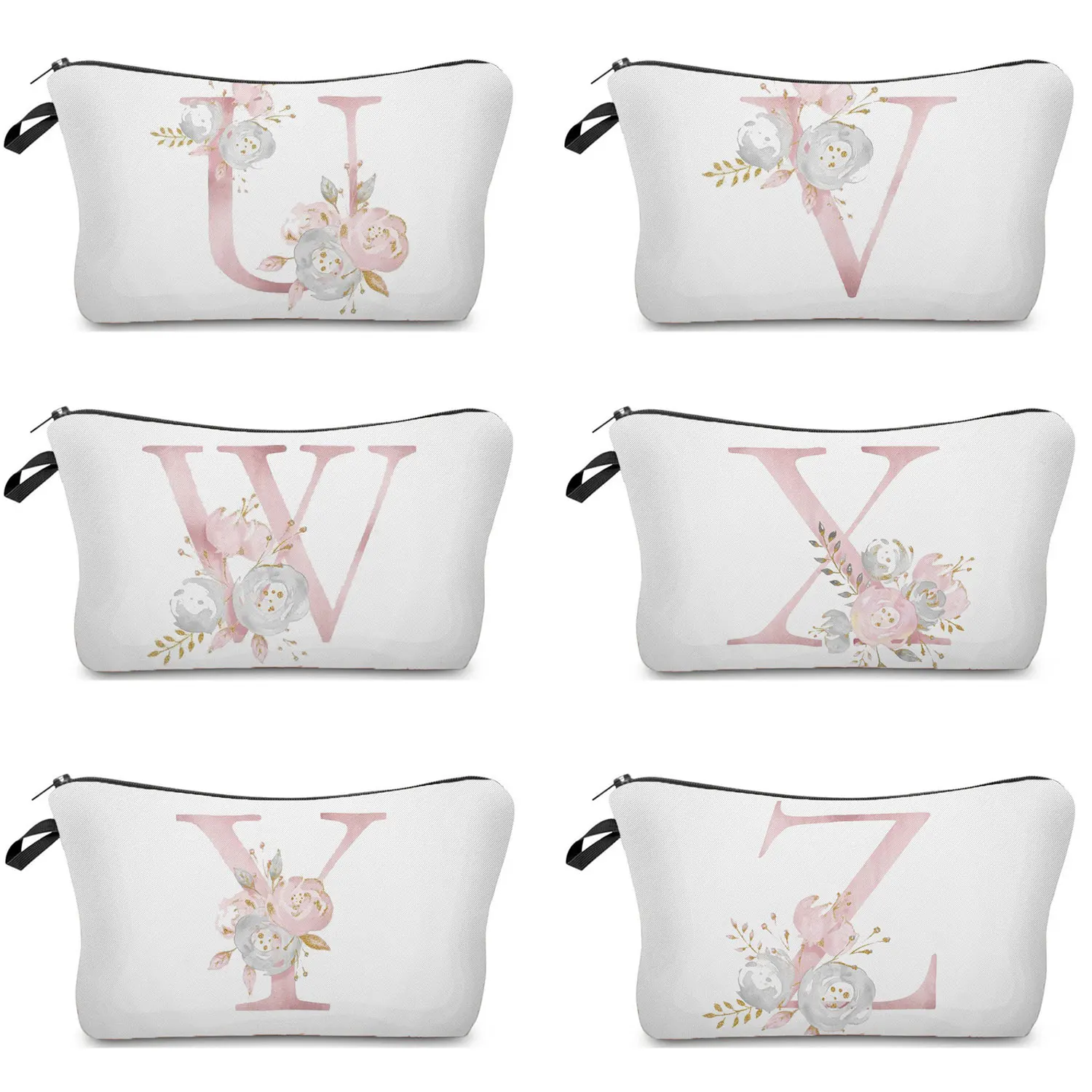 Flowers Alphabet Printed Cosmetic Bags  Bridal Party Make Up Bags Pouch Necessaries Lady Tote Bride Bridesmaid Proposal Gift