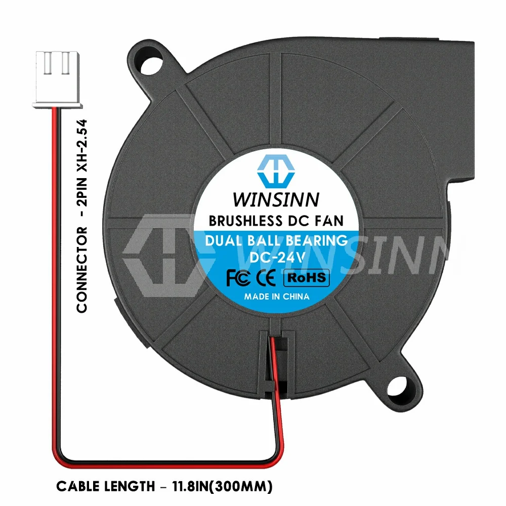 WINSINN 5015 Wentylator 50 mm 5 V 12 V 24 V, drukarka 3D Mikro dmuchawa hydrauliczna / podwójne łożysko kulkowe, bezszczotkowe chłodzenie 50x15 mm 2PIN