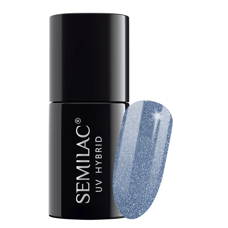 Semilac Platinum Silver Blue 255 semi-permanent coverage, UV hybrid nail polish texture Gel