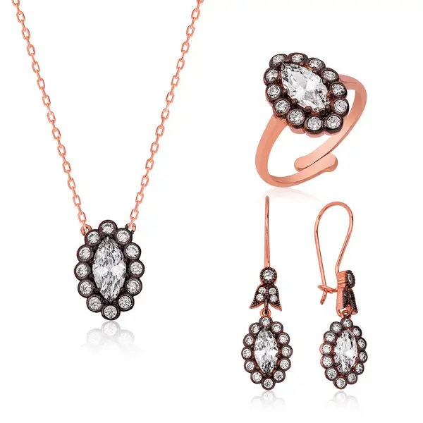 925 Sterling Silver, Diamond Mounted Flower Motifs Ladies Set