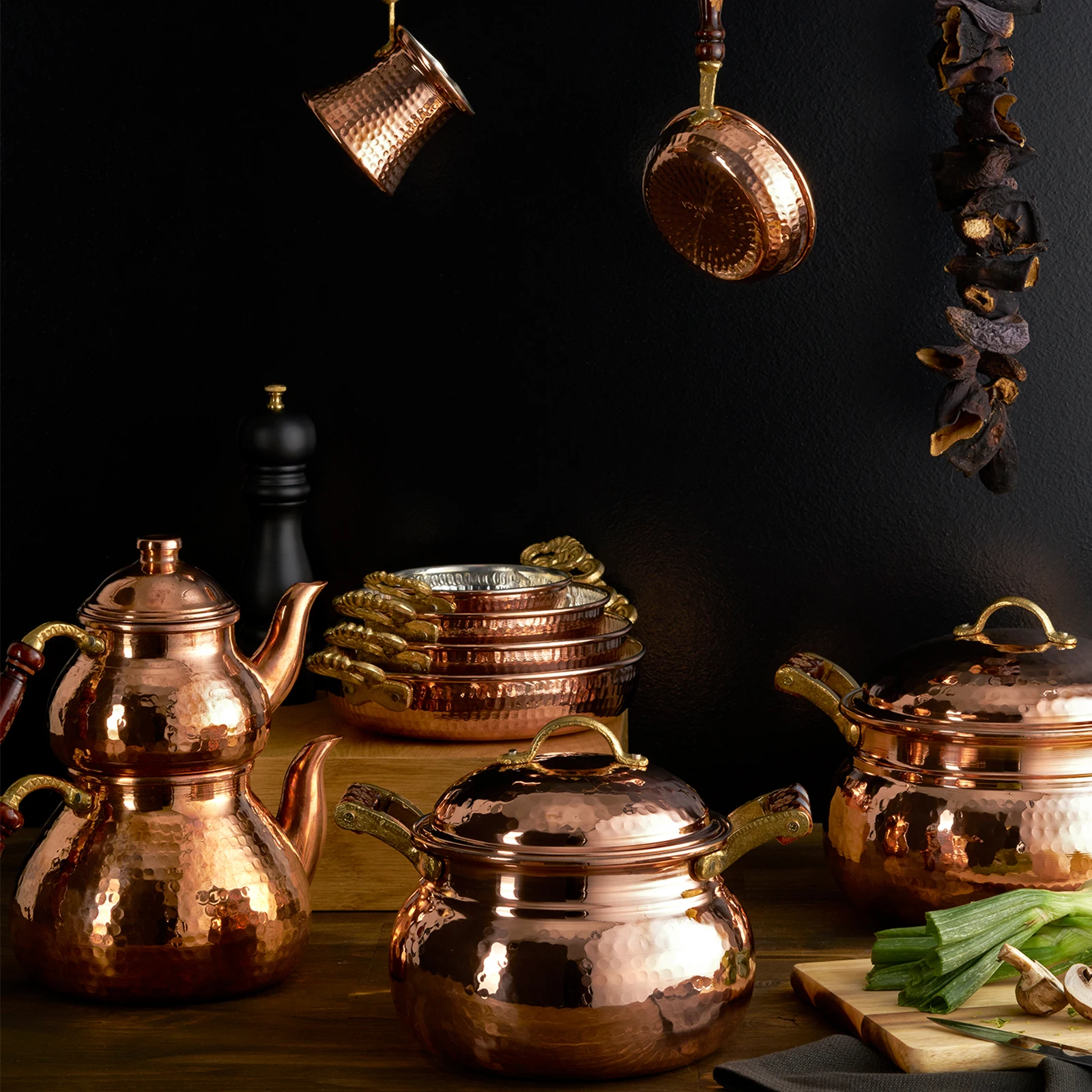 Baking %100 Turkish Copper Cooking Pot With Wooden Handles Cuisine Home Decoration Hot Pots Soup Pos for Cooking  Dinner set