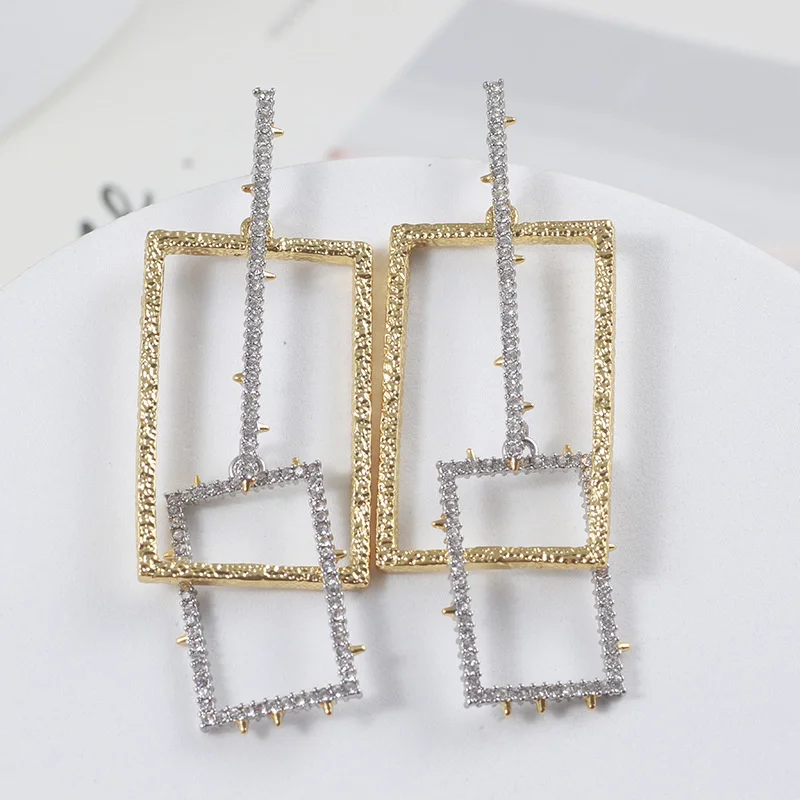 

European And American Fashion Brand Jewelry Wholesale Geometric Irregular Lines Color Matching Zircon Long Female Earrings