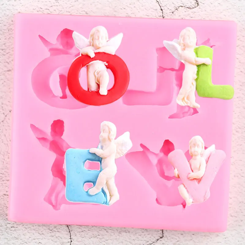 Love Letters Angel Silicone Mold Polymer Clay Candy Resin Molds Cupcake Fondant Cake Decorating Tools Chocolate Gumpaste Mould