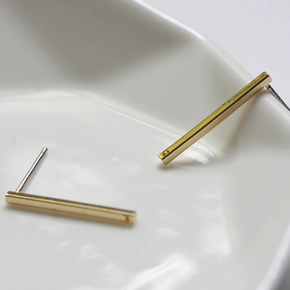 DIY Supply-Brass Base Rectangle Bar Earring Posts With Stainless Steel Pin - 20x1x1mm (4222C)