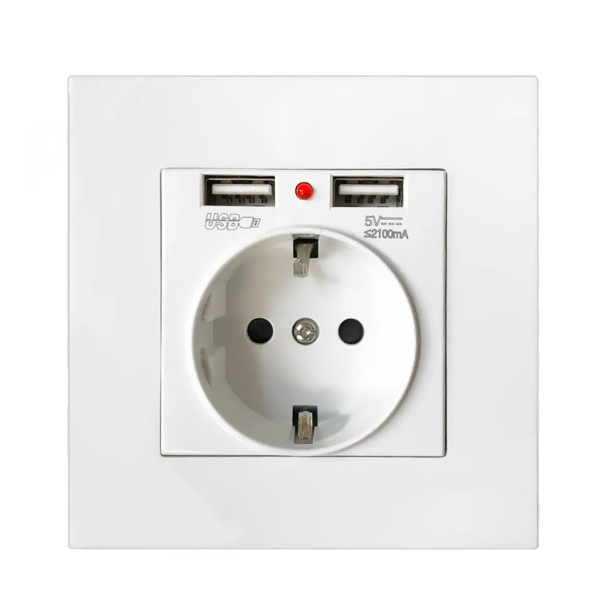 Wall plug with USB home power socket 250V, dual usb 5V 2A intelligent LED on/off adapter