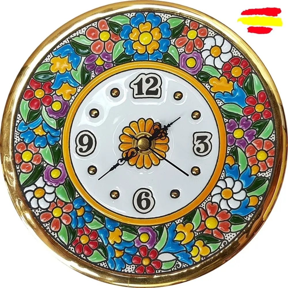 Ceramics Clock Spanish high 17 cm/6.7 inch Diameter enameled done a mano-oro's 24 quilates-arte-Hogar and decor