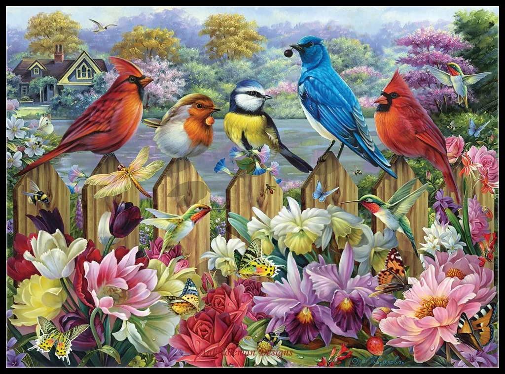 Birds in a Blooming Garden - Counted Cross Stitch Kits - Handmade Needlework Embroidery 14 ct Aida Cross Stitch Sets