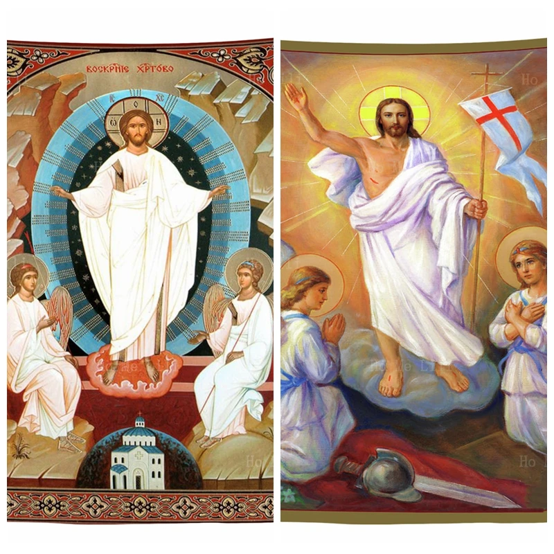 Icona di pasqua cattolica ortodossa russa resurrezione di cristo gesù angeli arazzo tradizionale sacro di Ho Me Lili Home Decor