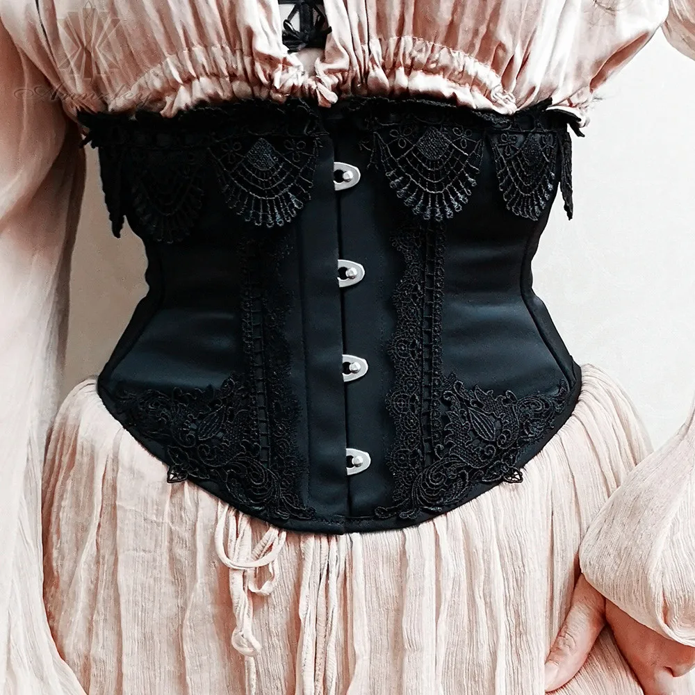 Black Gothic Corset Halloween Corset For Skirt Black Lace Trim Slimming Waist Corset