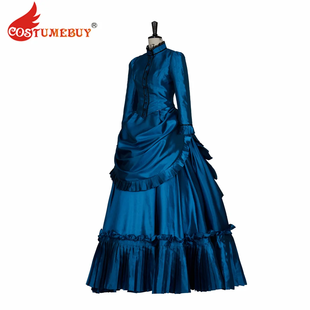 Victorian Lady Edwardian Dress Ghosts Hetty Cosplay Costume Top Skirt Bustle Gown Dress Civil War Women Blue Suit for Halloween