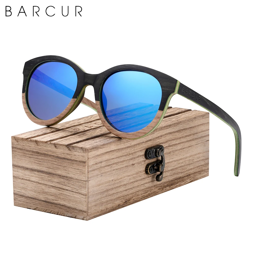 

BARCUR Design Natural Wood Sunglasses Fashio Cat Eye Women Polarized Men Sun Glasses UV400 Protection