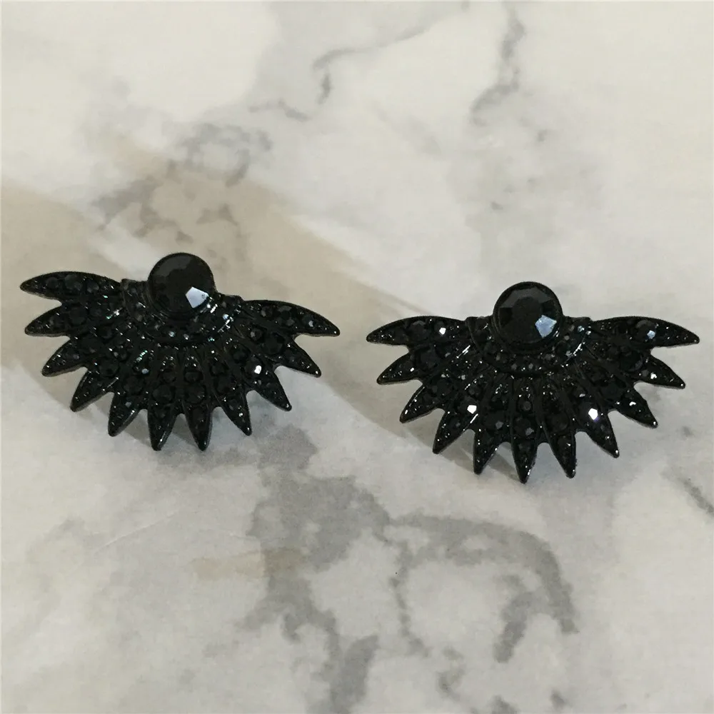 New Fashion Personality All Black Stud Earring Black Glass Stone Decorated Earring for Special Party Statement Jewelry