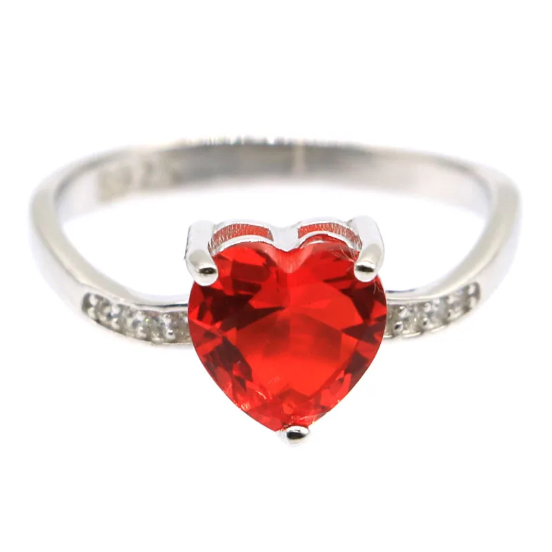 Buy 2 Get 1 Free 8x8mm Highly Recommend 2.1g Real 925 Solid Sterling Silver Heart Shape Orange Spessartine Garnet Rings