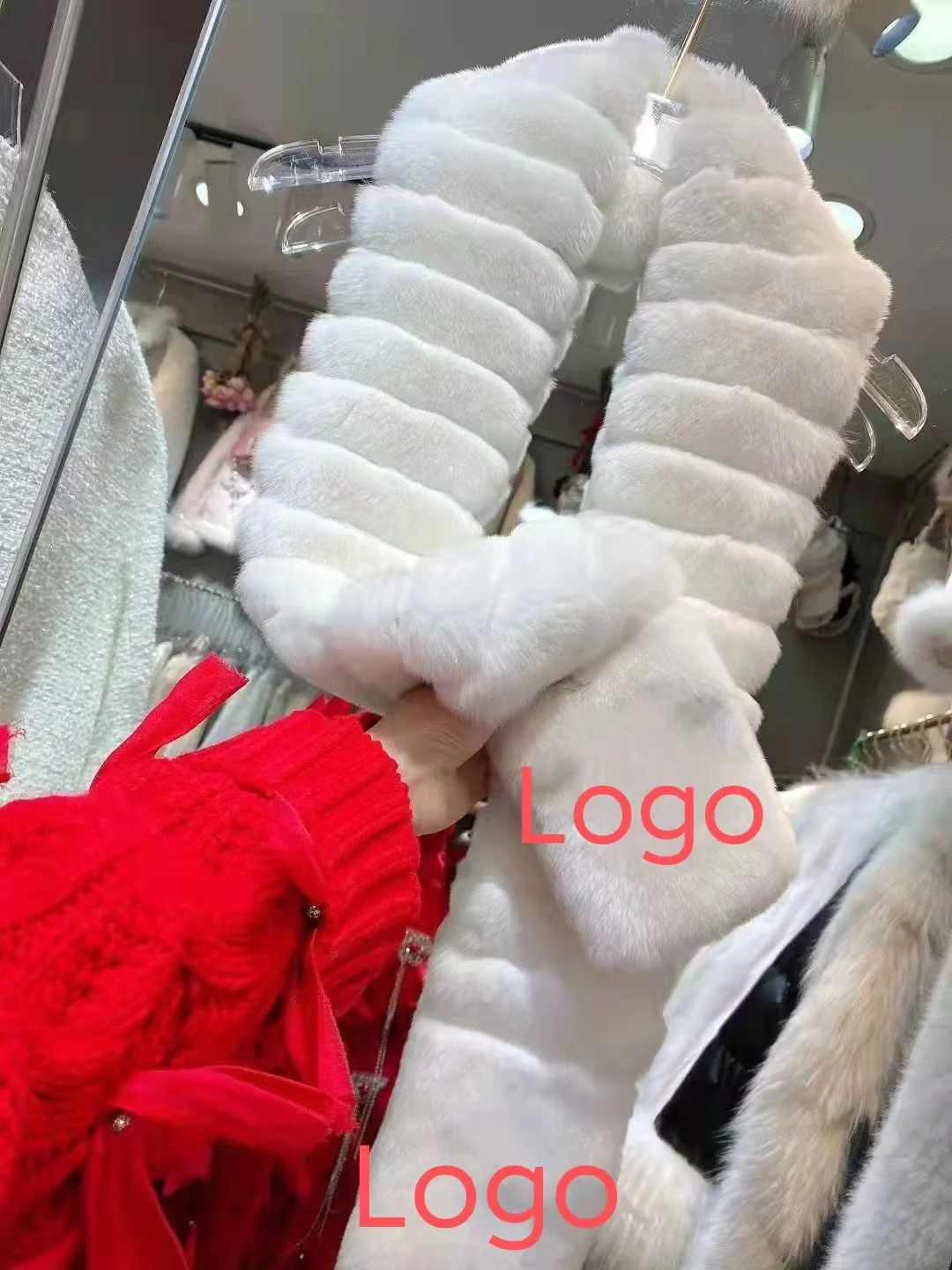 Lady's long stylish original scarf custom logo cloth natural fur rabbit Rex 140 cm-14 cm winter warm