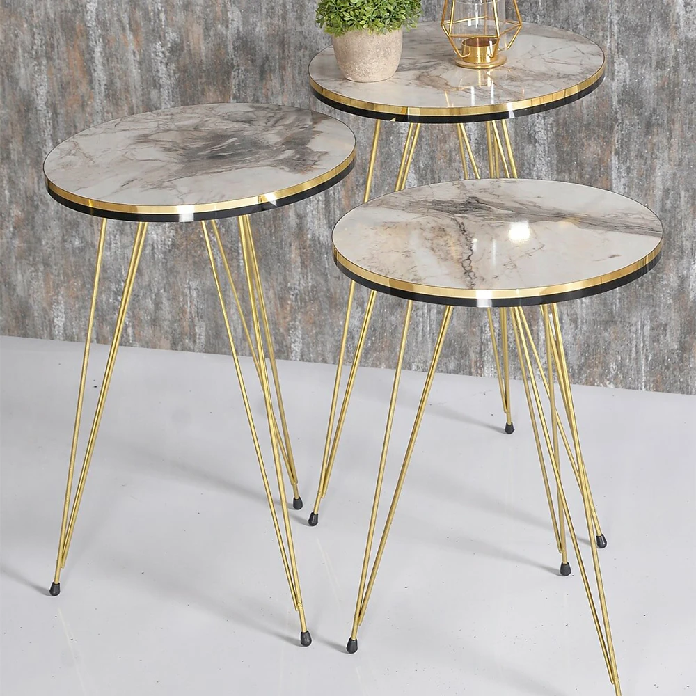 Coffee Table 3 Pcs Metal Side Table Tea Coffee Service Table Round Living Room Nightstand, Nesting Table Quality and Useful