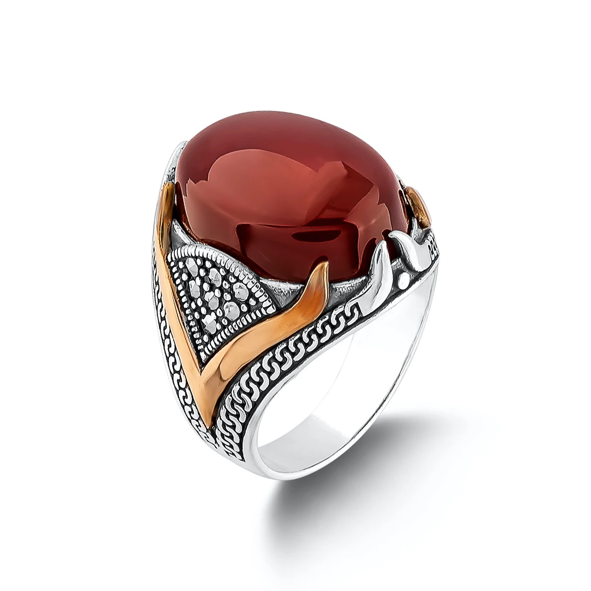 

Ornate Model Red Agate Silver Ring, Islamic Ring Turkish Men Ring, Handmade Men Jewelry Gifts For Father 925 Sterling Silver