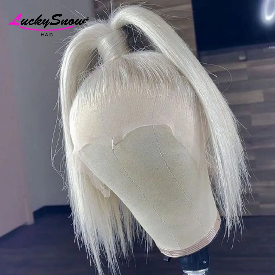 60 White Straight Short Bob Colored 100% Human Hair Wig High Quality Transparent 13x4 Lace Frontal Wigs Cosplay For Women HD Wig - Image 2