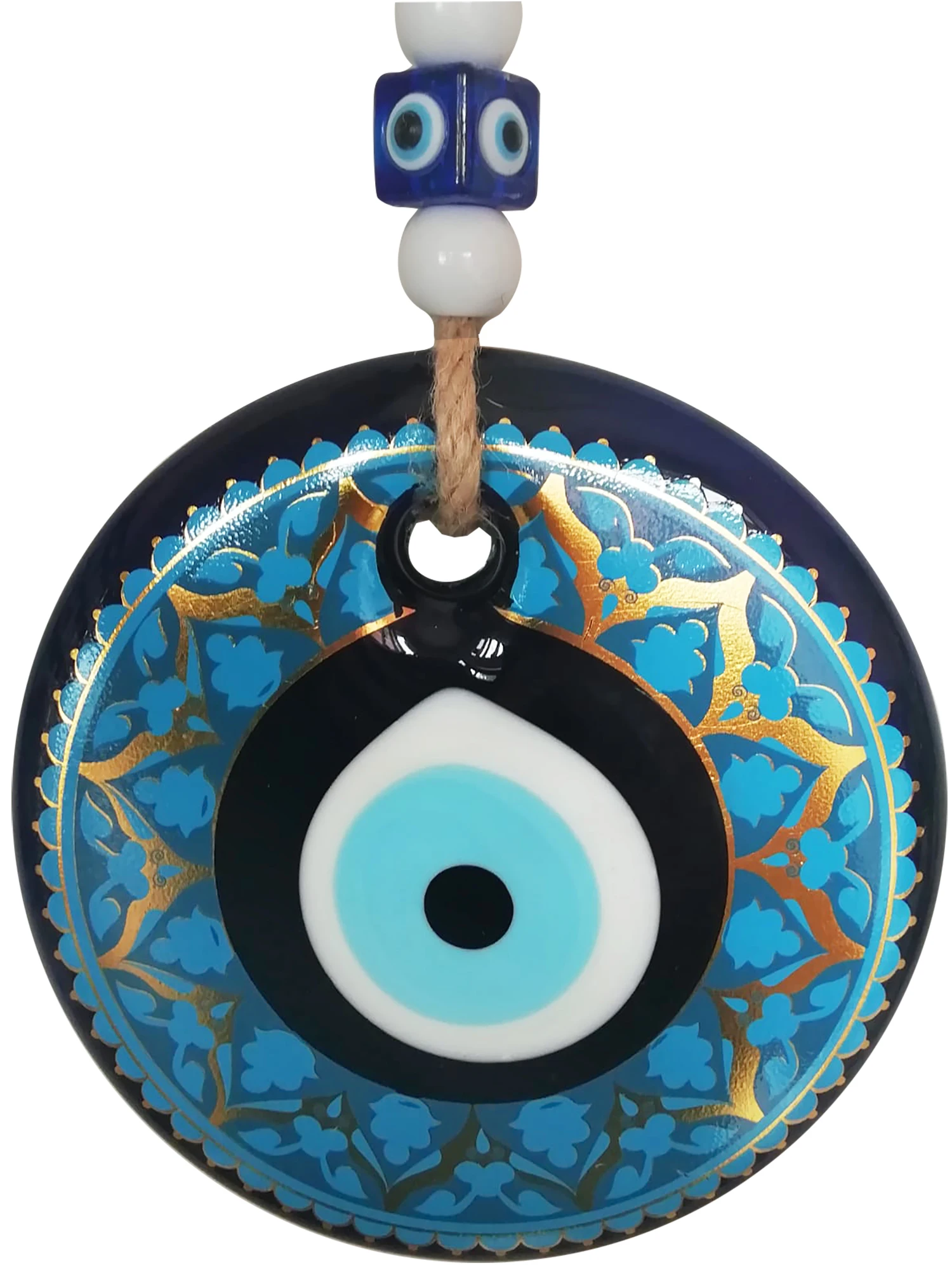 Big Size-14 cm Diameter- Colored Patterned Glass Blue Evil Eye Wall Hanging Ornament – Turkish Nazar Bead - Ho