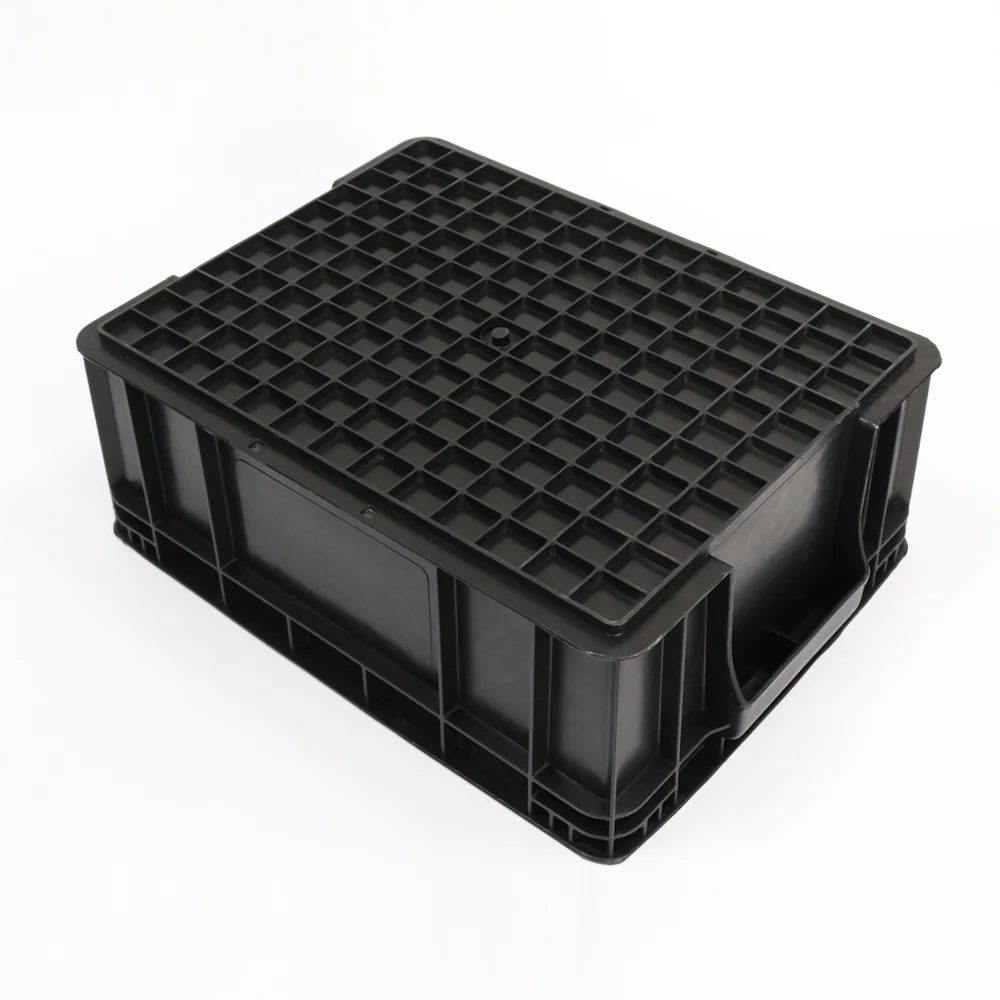 Q-CB3 360X270X135mm Esd Container Permanent Antistatic Black Tote Circulation Box Conductive Carrying Case