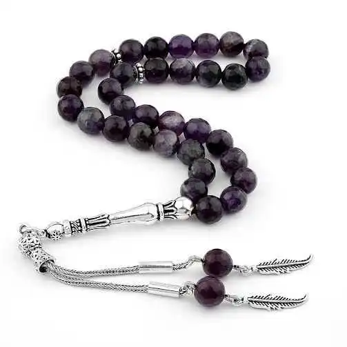 925 Sterling Silver Double Tassel Facet Cut Amethyst Natural Stone New Quality Durable Stylish Design Long Lasting Round Beads