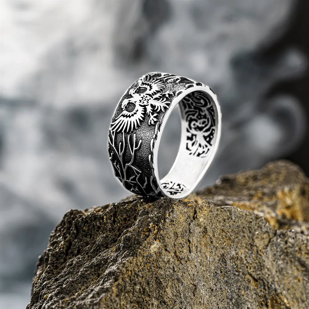 elegant-design-925-sterling-silver-double-eagle-and-tree-motif-men's-band-ring-ornament-and-engraved-wedding-rings-jewelerygift