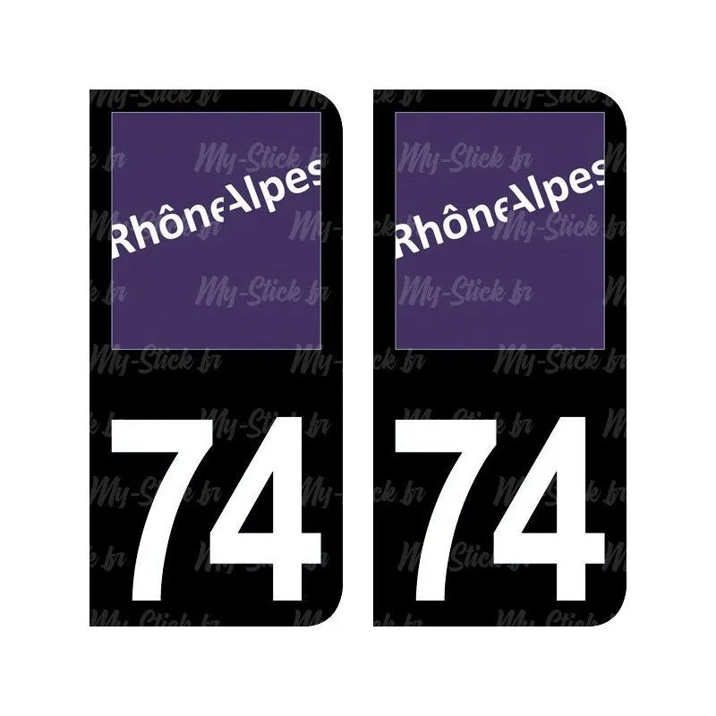 Sticker License plate Department 74 of Haute-Savoie old Rhône-Alpes region for car in blue or black background