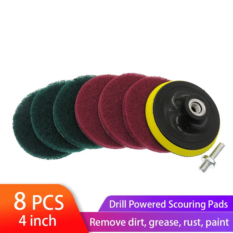 

4 Inch Drill Power Scrubber Scouring Pads Cleaning Kit Household Tub Cleaner Tools Dusty Brush with Hook and Loop sanding pad